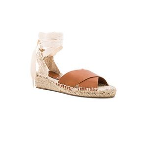 Soludos Criss Cross Demi Wedge Sandal in Camel